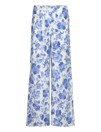 Floral Palazzo Trousers Vide Bukser Blå Mango*Betinget Tilbud