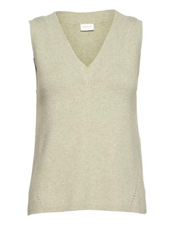 Viril Knit Rib V-Neck S/L Vest - Noos Green Vila