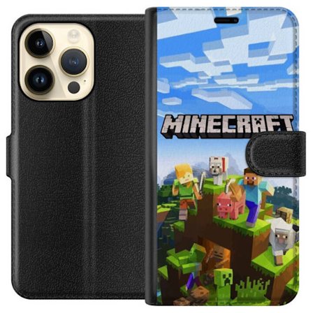 Kompatibel Tegnebogsetui til Apple Apple iPhone 14 Pro Minecraft eventyrklippe med Steve, Alex, dyr og mobs i klassisk blokstil, hvor hele verden saml