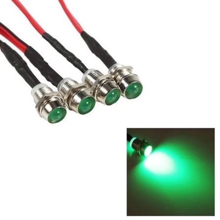 8 mm grønne LED-lamper til panelmontering 4-pak kontrollys
