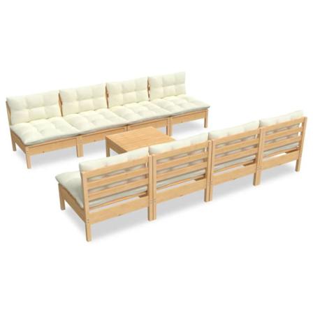 Vidaxl Loungegrupp Med Gräddvita Dynor 9 Delar Massiv Furu Creme