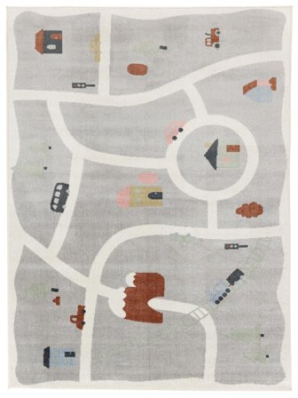 Road Map Kinderteppich Waschbar 160X230 Hellgrau/Mehrfarbig Auto