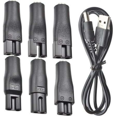 7 stk. Strømkabel 5V Erstatningsoplader USB-adapter Egnet til Elektriske Hårklippere, Skægtrimmer, Barbermaskiner, Skønhedsinstrumenter, Bordlamper.