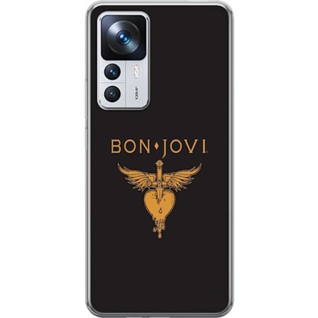 Kompatibelt Mobilskal till Xiaomi 12T Ikonisk musikillustration med bevingat hjärta och dolk i guldtoner på mörk bakgrund, kraftfull och symbolisk