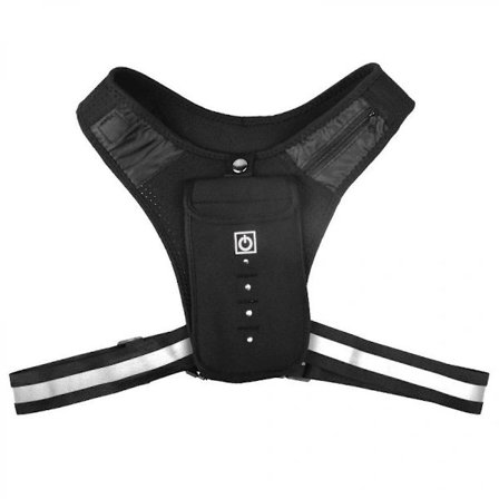 Reflekterende løbevest med LED-lys og telefonholder, løbelamper til udendørs brug, LED-sikkerhedsvest til mænd/kvinder (FMY)