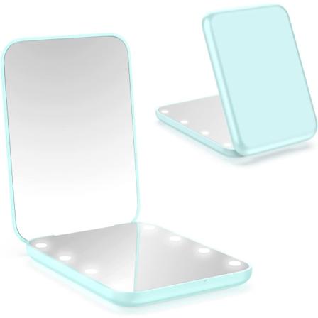 Rund spejl, Cyan LED-belyst rejsesminkspejl, 1x/2x Magni