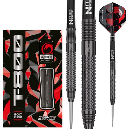 Red Dragon T-800 22-26g Steel Tip Darts - 90% Tungsten, Bolt Grip, Nitro Tech, Pro Match