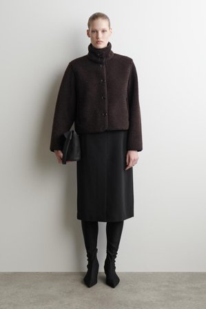 COS Women's Funnel Neck Teddy Jacket in Brown