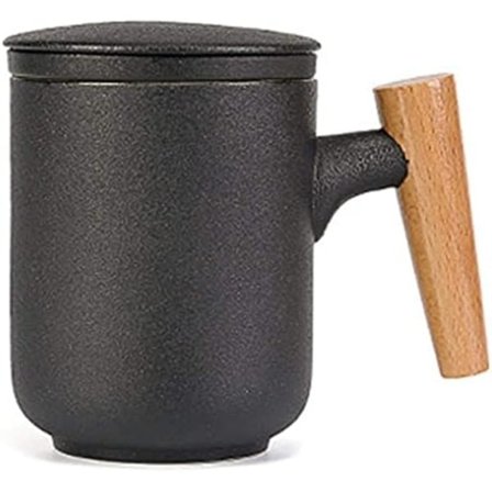 Kreativ keramisk tekopp med lock och infuser japansk keramisk tekopp trähandtag sil te