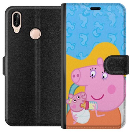 Yhteensopiva Lompakkokotelo Huawei P20 lite Peppa Possu perhemotiivi äidin possu, isän possu ja ystävien kanssa, värikäs piirretty lasten kuva
