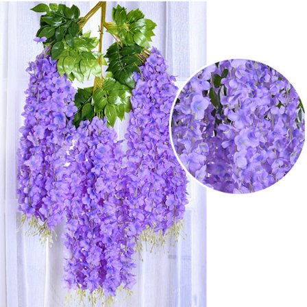 12 krypterte og forlengede Wisteria-simuleringsrørblomster, kunstige bryllupsblomster, innendørs dekorative veggblomstblomster, lyse lilla