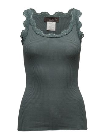 Silk Top W/ Lace T-shirts & Tops Sleeveless Grønn Rosemunde*Betinget Tilbud