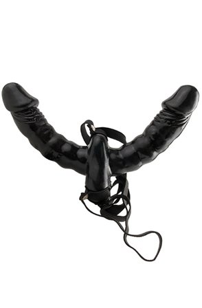 Pipedream Vibrating Double Delight Strap-On Dubbeldildo med sele - Blushme.se