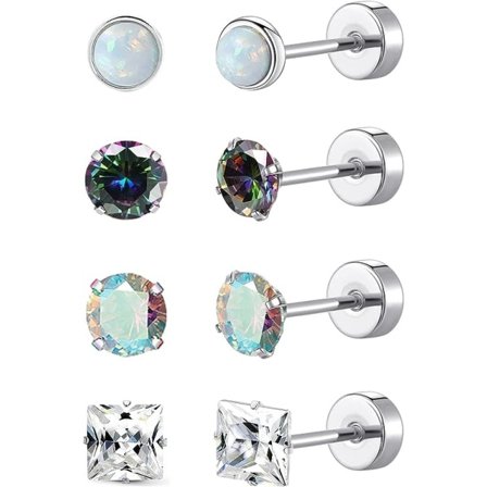 Titan øreringe til kvinder G23 titan øreringe til følsomme ører Hjerte Opal Pearl Cubic Zirconia Hypoallergen 20G øreringe med flad ryg