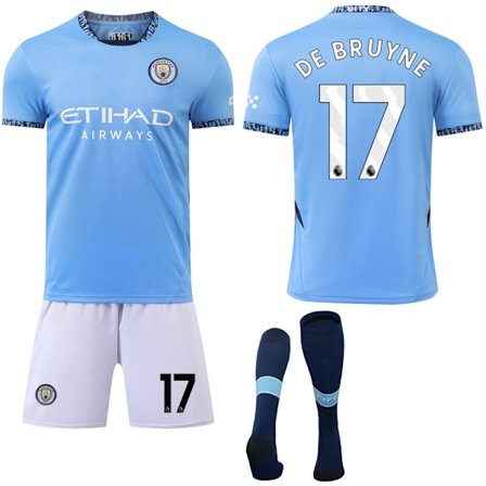Manchester Cityn koti jalkapallopaita setti sukilla lapsille & aikuisille 2024-2025 Nro 17 DE BRUYNE Nro 17 DE BRUYNE Nro 17 DE BRUYNE No.17 DE 