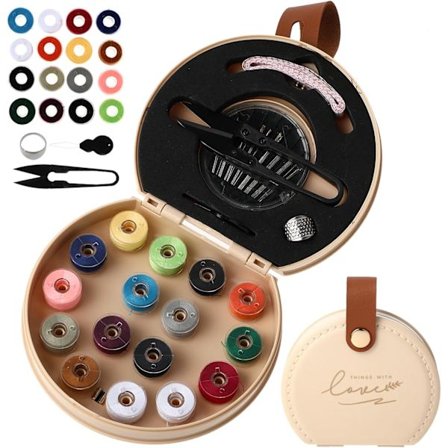 Sykit, Deluxe bærbart rejse syreparationssæt med sammenklappelig læderopbevaringskasse, håndsytilbehør, snorsaks, nåleknappenåle (A