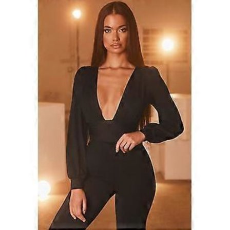 Dameklær, Sexy Langermet Dyp V Snørt Midje Plissert Temperament Topp (M svart)