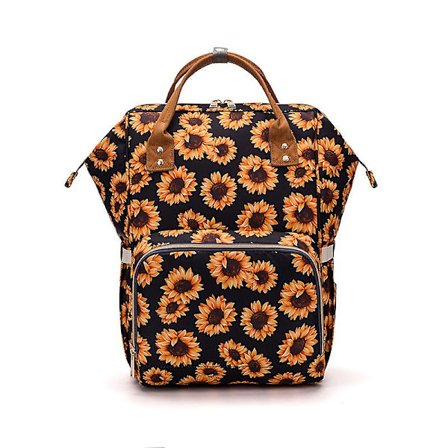 Lequeen Sunflower-tryckt ryggsäck med stor kapacitet