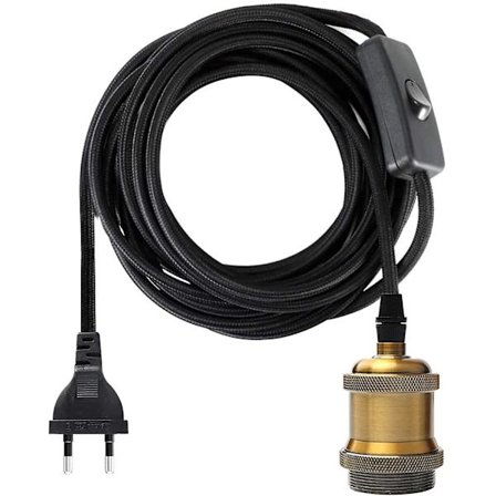 E27 Sokkel med bryter, 1,2 meter kabel stoff elektrisk ledning for pæreholder/ Edison retro anhengslys/ kreativ lampe, vintage messing lampe adapter