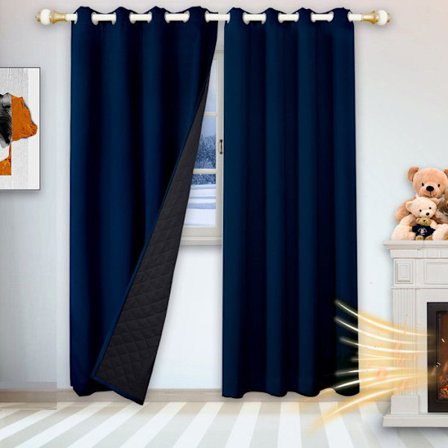 Qelus Mørklægningsgardin 132x160cm med Øskner 100% Lysblokering Termisk/kuldisolering med Dobbeltlag, Pakke med 1, Marineblå