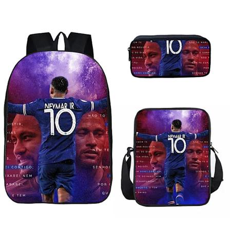 Neymar Fotbollsryggsäck Student Skolväska i Tre Set Lila purple 40cm