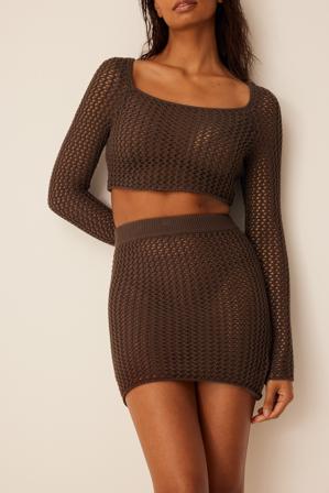 Romee Strijd x NA-KD Jupe courte en maille - Mini jupes - Brun - X-Large
