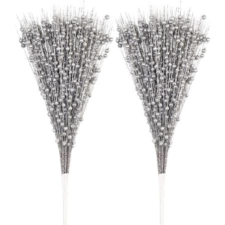 10-pack Prydnader Med Artificiellt Glitterbärstam 15,7 Tum (silver)
