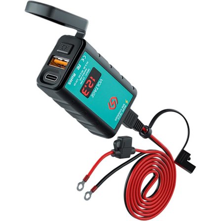 Motorcykel USB QC3.0 stik og USB Type C stik med voltmeter