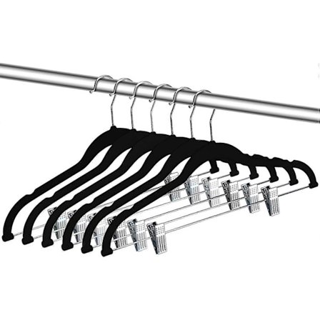 Förpackning med 12 Sammet Byxhängare Sammet Klädhängare Med Klämmor Sammetshängare Med Klämmor Garderob Klämhängare Utrymmesbesparande Hängare (Svart 