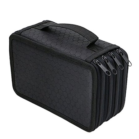 Farveblyant, penalhus med 4 rum, pennepose med 4 lynlåse, sort