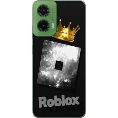 Kompatibel Mobilcover til Motorola Motorola Moto G35 Minimalistisk sort og sølvfarvet Roblox-symbol med gylden krone og luksuriøs gamer-æstetik på