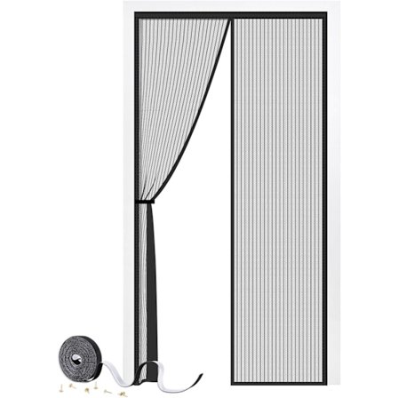 Magnetisk dørskjerm 90 x 210 cm, kraftig fluedørskjermnett med kraftige magneter, slitesterke nettgardiner holder insekter