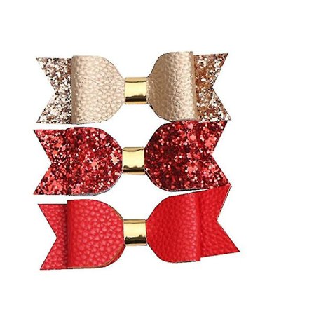 Wabjtam Flickor Stor Rosett Faux Läder Glittrig Hårklämma Set Flerfärgad Hårnål För Småbarn/Flicka/Vuxen 3 st.