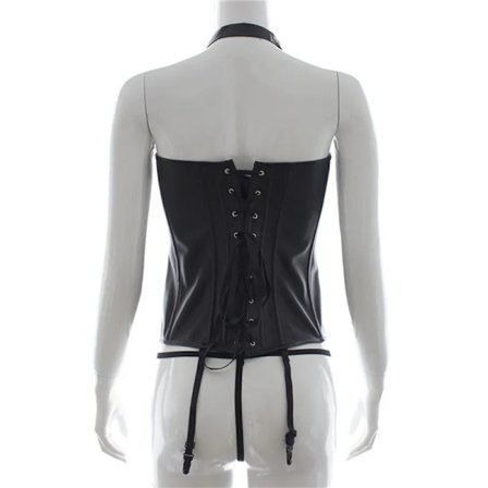 Kvinder Sexet Overbust Taljetræningskorset Sexet Lingeri Bustier Steampunk Bar Bryst PU Læder Klubkjole S/M/L