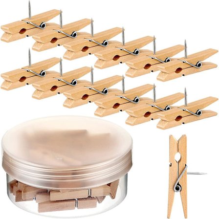 60 träklämmor och häftstift för kreativa kontorsmaterial, klämmor och häftstift för anslagstavlor och fotoväggar