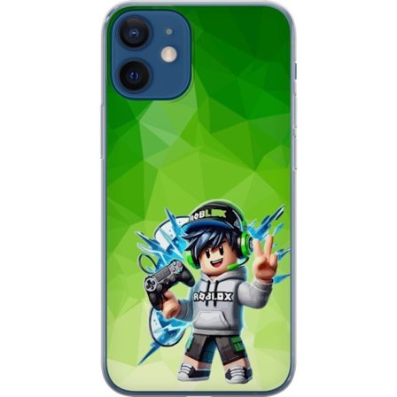 Kompatibelt Mobildeksel til Apple iPhone 12 mini Roblox-inspirert gamerfigur med headset, håndkontroll og energiske effekter mot grønn bakgrunn