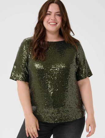 Kaffe Curve Kcmirana Sequin Blouse - Green - L