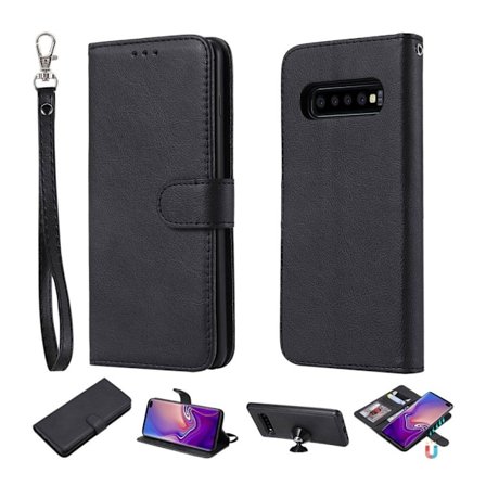 Samsung Galaxy S10 Plus irroitettava nahkainen suojakotelo - Musta