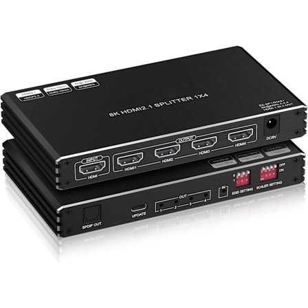 NÖRDIC 1 till 4 HDMI 2.1 Splitter 8K 60Hz 4K120Hz VRR Free-/G-Sync CEC, S/PDIF Extractor