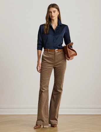 Lauren Ralph Lauren Classic Fit Satin Charmeuse Shirt - Navy - M