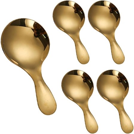 (Gull) 5 STK Korte Håndtak Skjeer Gull Mini Skje, 9 cm Rustfritt Stål Mini Scoop for Beholdere, Små Kaffeskjeer Godteri Skjeer Salt Skjeer Con