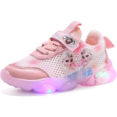 Elsa sko, prinsessesko, jenter lysende sko, barn LED-sneakers, gutter jenter lett mesh stoff sko kryss treningssko casual barnesneakers Rosa Pink