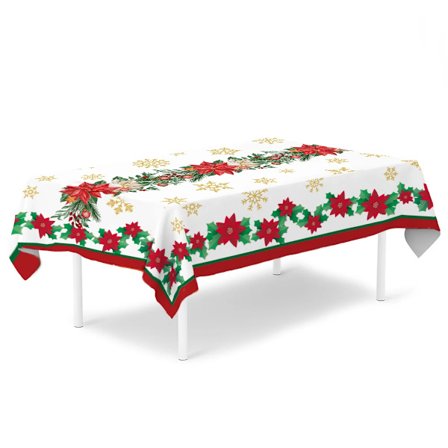 Mub- Christmas Tablecloths Santa Claus Snowflake red flower Tablecover Stain-Resistant tablerunner for Christmas table decorations