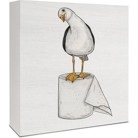 Mås Strand Badrumsinredning, Mås Trälåda Skyltar Kustdekor, Roliga Träskyltar för Badrum Toalett Bänk Hylla, 12,7x12,7 cm