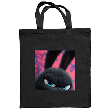 Stofpose Mørk fluffy kanin med intense blå øjne og en vred udtryk mod en lyserød graffiti baggrund i en urban stil