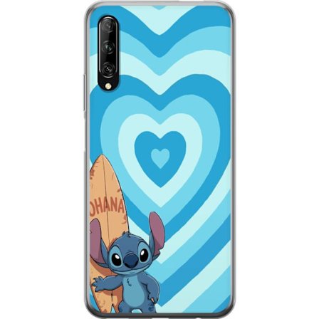 Kompatibelt Mobildeksel til Huawei P smart Pro 2019 Spretten tegnet illustrasjon av Stitch med surfboard og blå hjerter