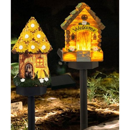 Solcelle Hagelys Utendørs, Vanntett Husformet Landskapsdekor med Koselig Glød - Resin Stimerker for Hage, Plen, Hage D