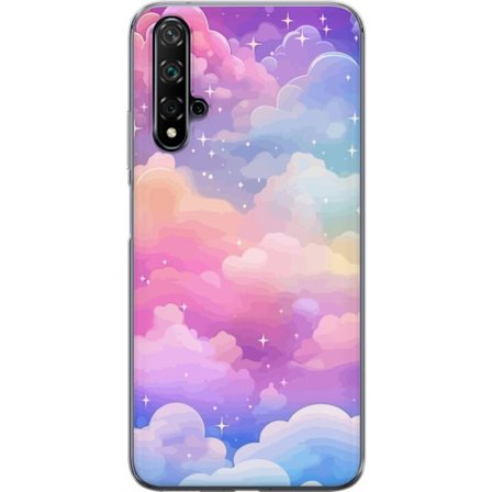 Yhteensopiva Puhelinkuori Huawei nova 5T Söpö yksisarvinen, jolla on sateenkaarivärinen tukka tähtitausta vasten kawaii-tyylillä