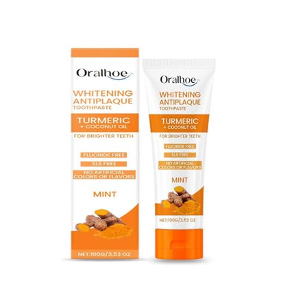 Gurkemeie og kokosolje Hvitgjørende Antiplakk Urtetannkrem, Hvitere Tenner, Mintsmak, Fluorfritt, Ingen Kunstige Smaker, SLS-fri, Vegansk