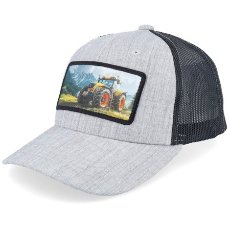 Kiddo Cap - Grå trucker Caps - Kids Yellow Tractor Heather Grey/Black Trucker @ Hatstore